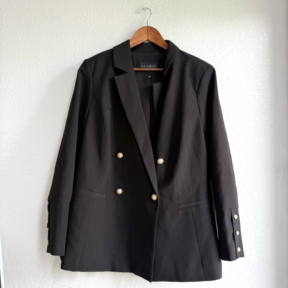 Eloquii Black Blazer with Gold Buttons